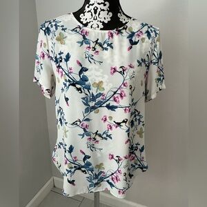 Le Lis White Floral Blouse with Blue and Pink Accents